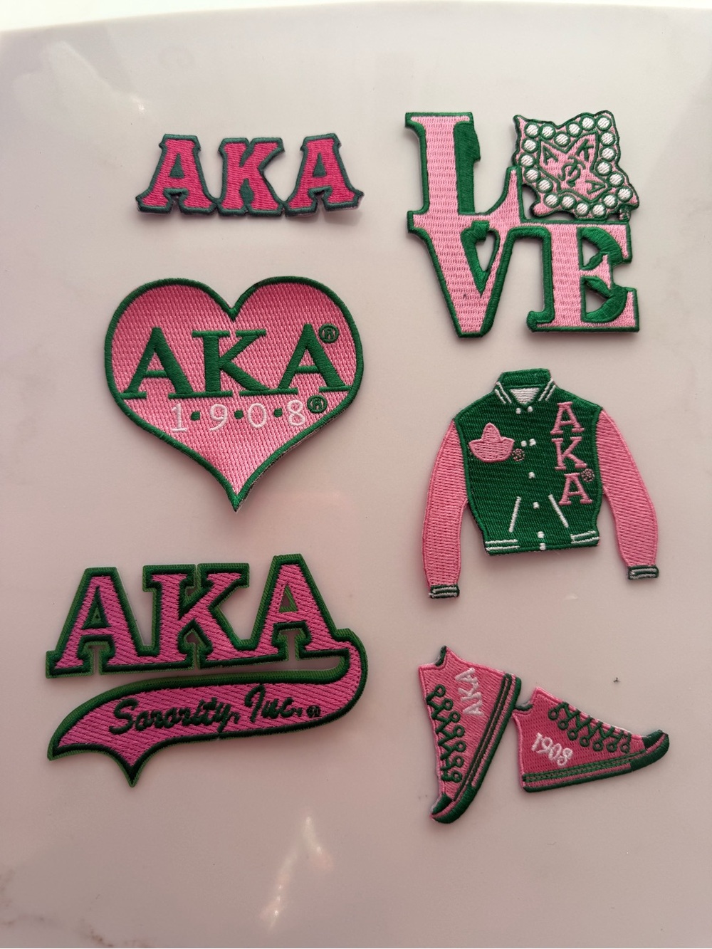 Hand Crafted Pink & Green Sorority Iron-On Patches